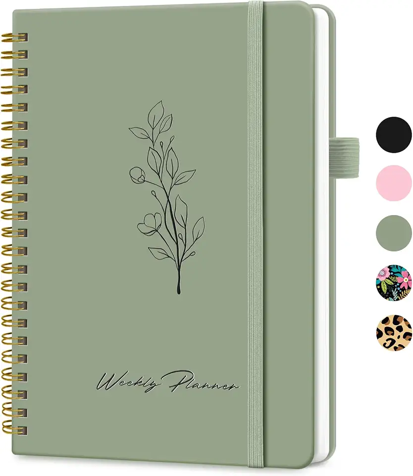 Planejador semanal sem data, caderno semanal de lista de tarefas com organizador de rastreamento de objetivos e hábitos, caderno planejador semanal A5 com encadernação em espiral, 15,5 cm x 20,8 cm - verde