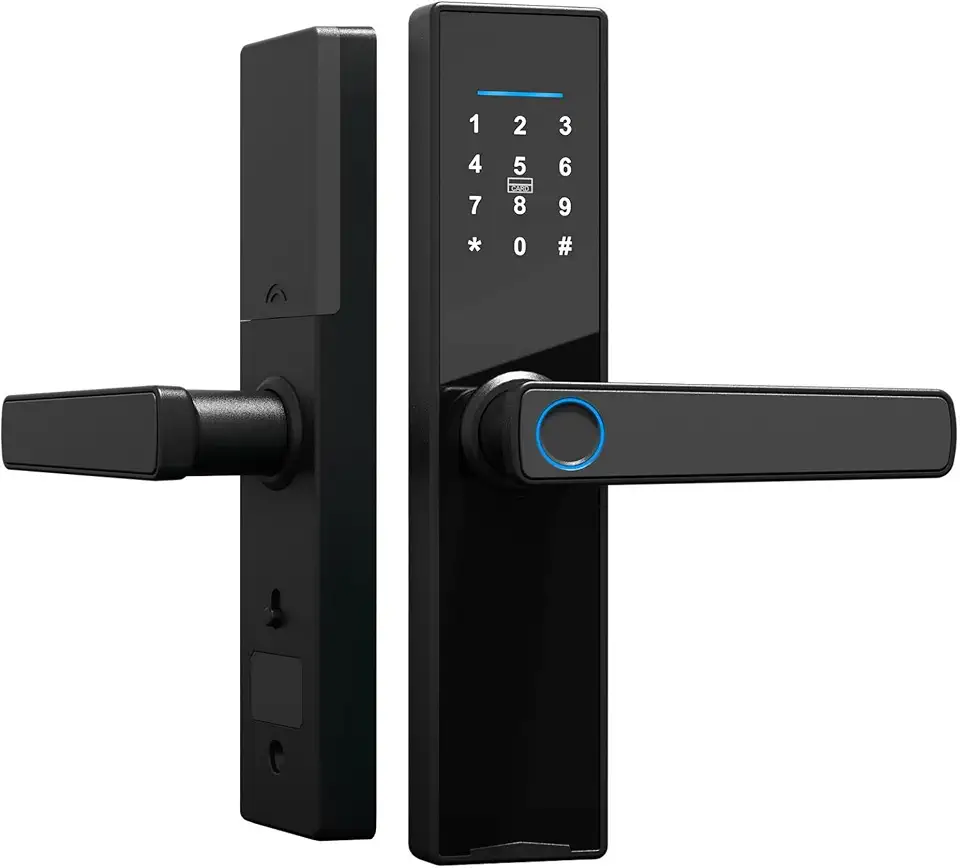 Fechadura Eletronica Digital Inteligente Smart Biometrica de Embutir com Maçaneta Preto Abertura com Cartao Senha Chave Facil de Usar Segurança Residencial