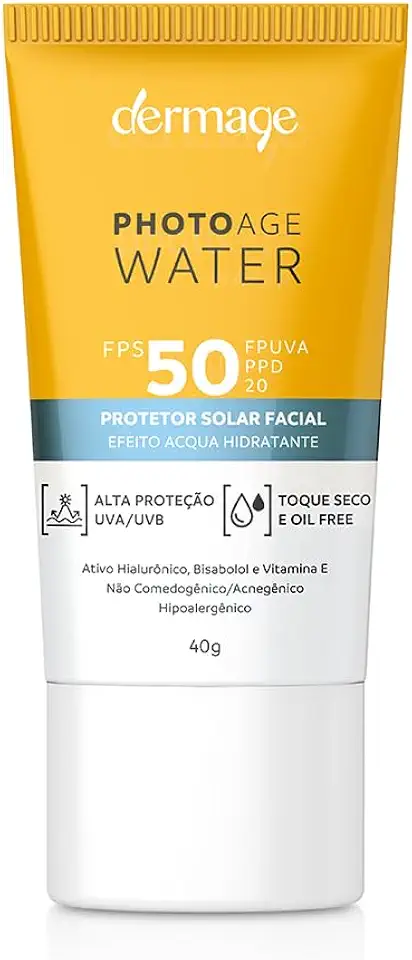 Photoage Water, Protetor Solar Incolor com FPS50 e PPD20, Fórmula Enriquecida com Hialuronato de Sódio e Tecnologia Double UV Protect, 40g