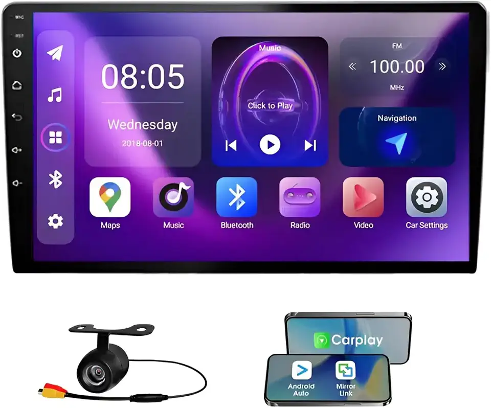 Central Multimídia Automotiva 9 Polegadas Android, Carplay Sem Fio, 4GB RAM 64GB Quadcore, Rádio GPS para Carro