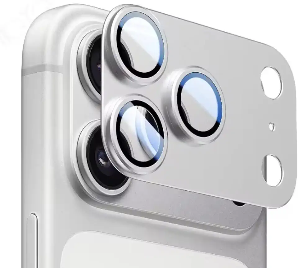 Película de Câmera para iPhone 17 Pro Max, Vidro Temperado com Estrutura em Metal, Protetor de Lente Ultra Resistente, Alta Transparência, Instalação Fácil, Design Fino (Prata)