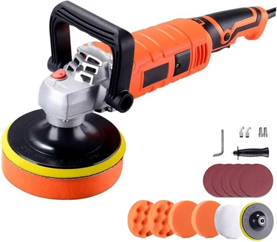 FINYQBET Politriz Profissional 1580W - 7 Velocidades Ajustáveis (500-3600 RPM) para Polir, Encerar e Remover Arranhões em Carros, Motos, Mármore e Madeira - Kit Completo com Acessórios (Laranja, 220V)
