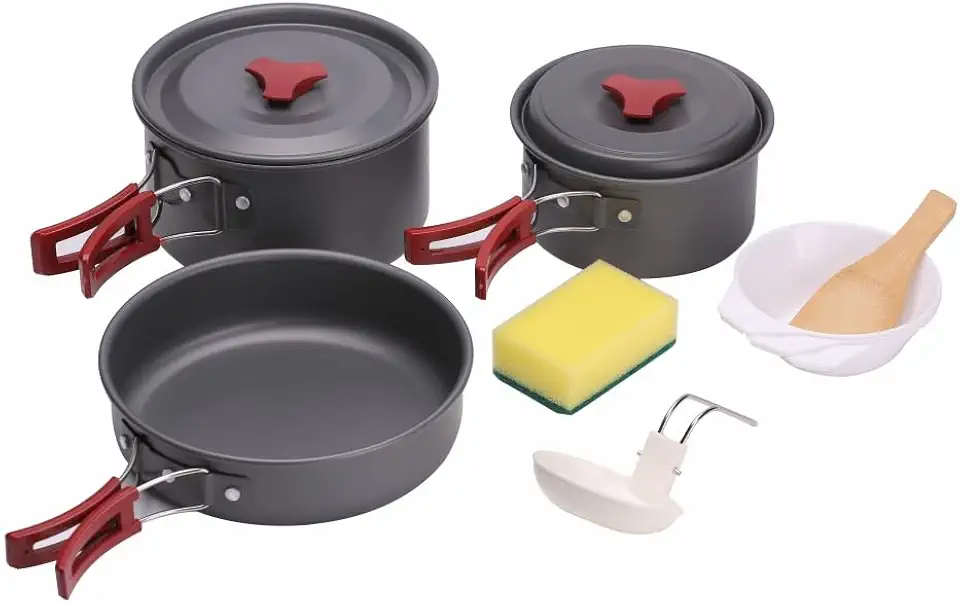 NTK, Conjunto de Panelas Camp 3 com 9 Peças com Frigideira e Tigelas para Acampamento em Alumínio e Aço