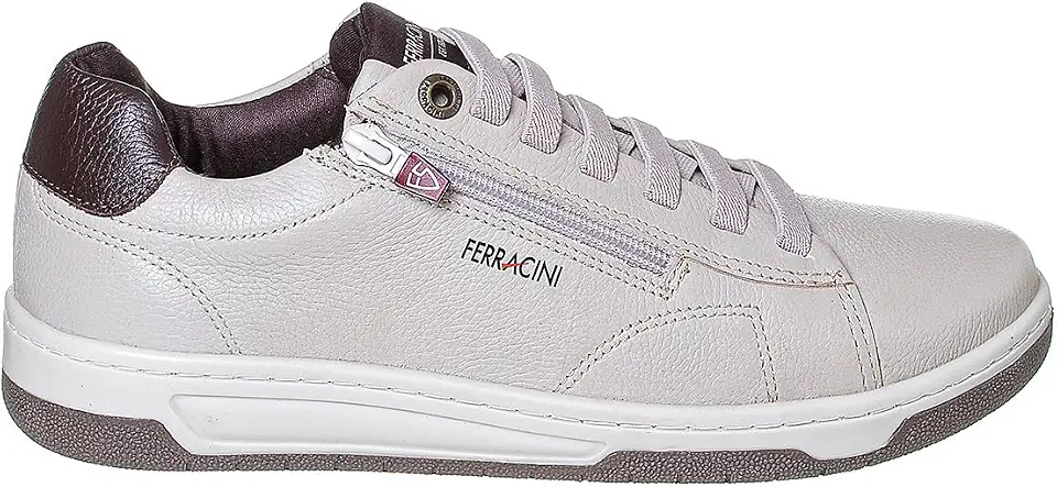 Sapatênis Casual Ferracini Masculino Material Couro Confortável Sofisticado Cores Preto, Cinza Claro