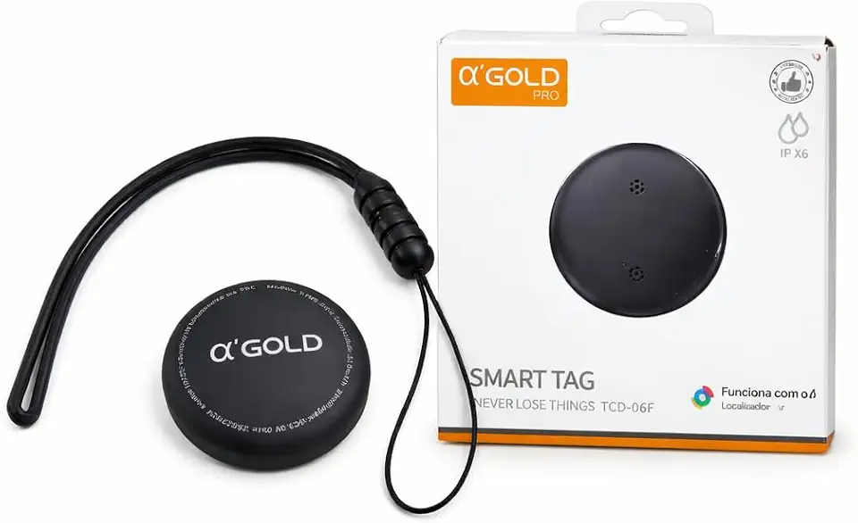 Alpha Gold Pro Smart Tag Localizador Bluetooth TCD-06F para Android | Rastreador de Crianças Pet Malas Carros Bicicletas | Compatível com Google Find Hub | Resistente à Água IPX6 | Preto