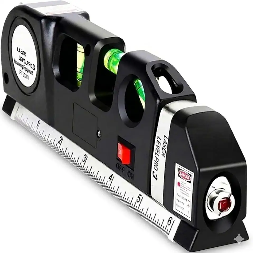 Trena Nível a Laser 3 em 1 com Régua e Medidor 2,5m – Projeção Horizontal, Vertical e Cruzada para Alinhamento Preciso até 8m