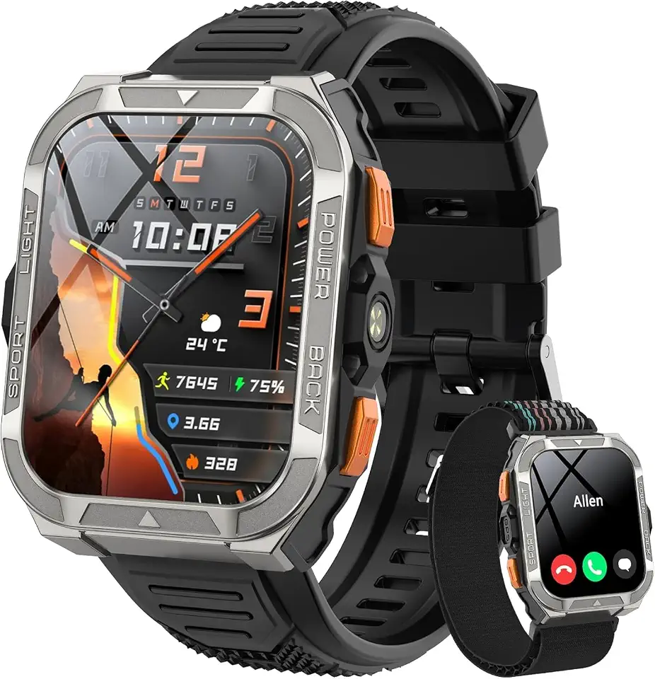 Smartwatch Militar Blackview com GPS - Bateria 100 Dias, Lanterna, Bússola, IA (ChatGPT), 170+ Esportes, IP68, Chamadas - iOS/Android