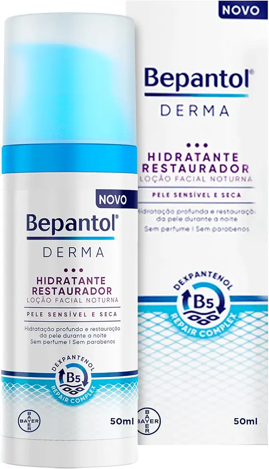 Bepantol Derma Hidratante Facial Noturno, Hidratante Restaurador, Pele Sensível e Seca, 50ml