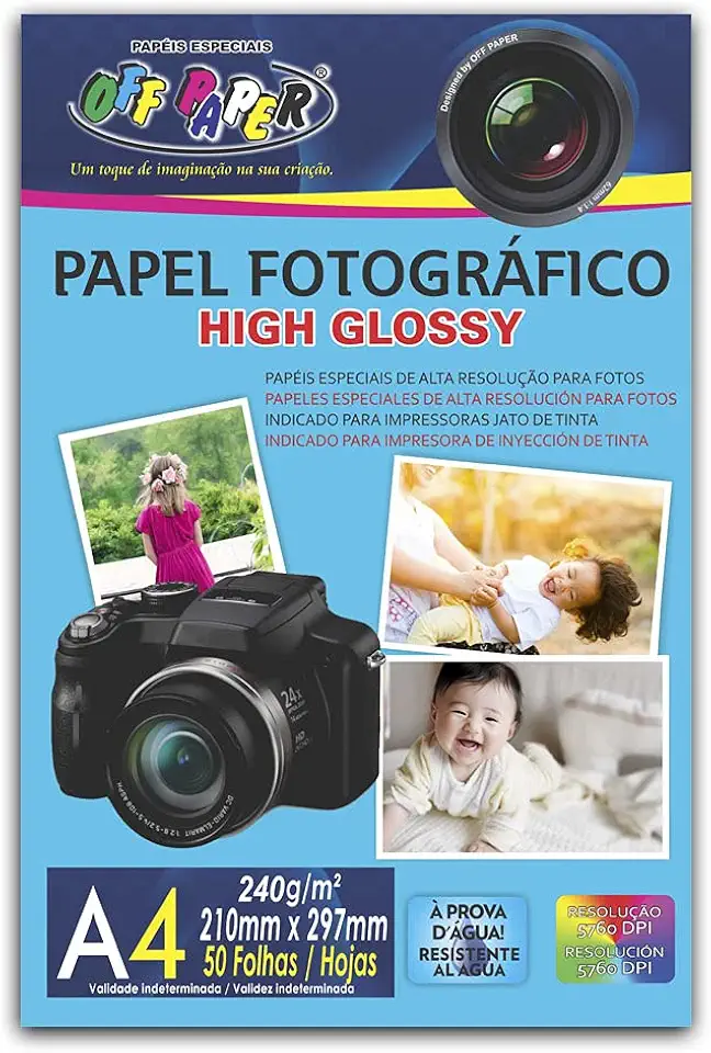 Papel Fotográfico A4 240G, OFF PAPER, Pacote com 50 folhas