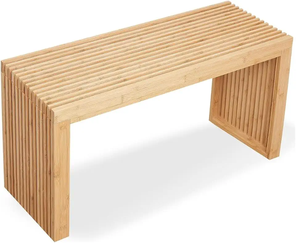 HEIMON Banco Recamier Ripado em Bambu 90cm largura x 43cm altura com Acabamento Polido para Quarto, Banheiro, Area ou Mesa de Centro (Natural)