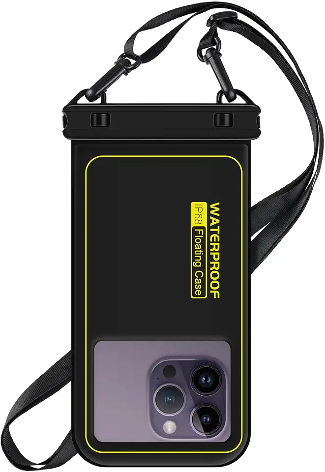 Bolsa de telefone à prova d'água flutuante, capa de telefone IP68 à prova d'água para iPhone 16 Pro 15 14 13 12 11 Pro Max Samsung Google, bolsa seca com cordão ajustável, até 6,7 polegadas preta