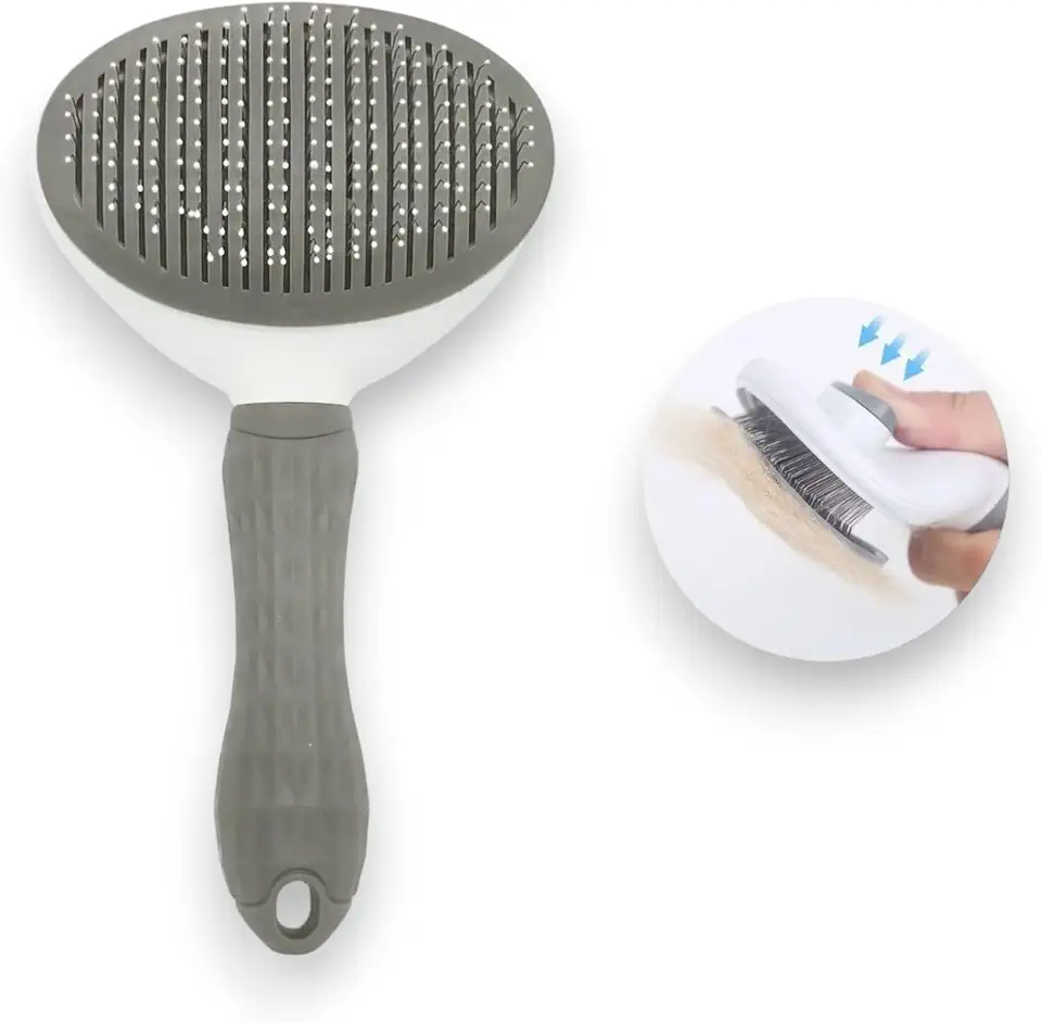 Escova Rasqueadeira Premium Automática: Removedora de Pelos Garante Higiene Máxima para Seu Pet (Cães e Gatos), Ideal para Todas as Raças - NEXUS MARKET (Cinza)
