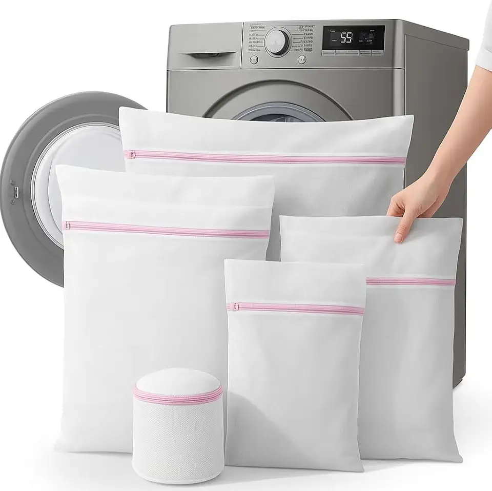Kit 5 Sacos para Lavar Roupas Delicadas com Zíper Reforçado - Para Lavar Roupas Delicadas na Máquina de Lavar é Reutilizável com Proteção Total Contra Danos Perfeita para Roupas Íntimas Premium
