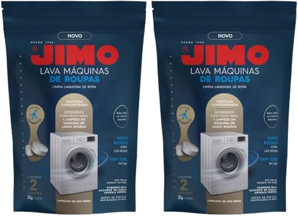Kit 2 Lava Máquinas De Lavar Roupas Concentrada 4x20g Jimo Remove Resíduos Sujeiras Manchas Internas Sem Cloro Não Mancha
