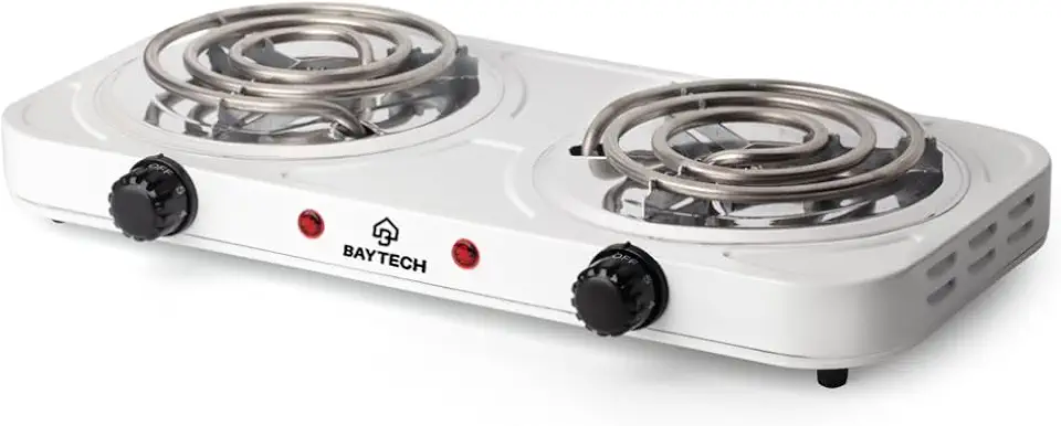 Fogareiro Elétrico 2 Bocas Espiral 127V/220V 2000W Portátil BAYTECH (Branco, 127V)
