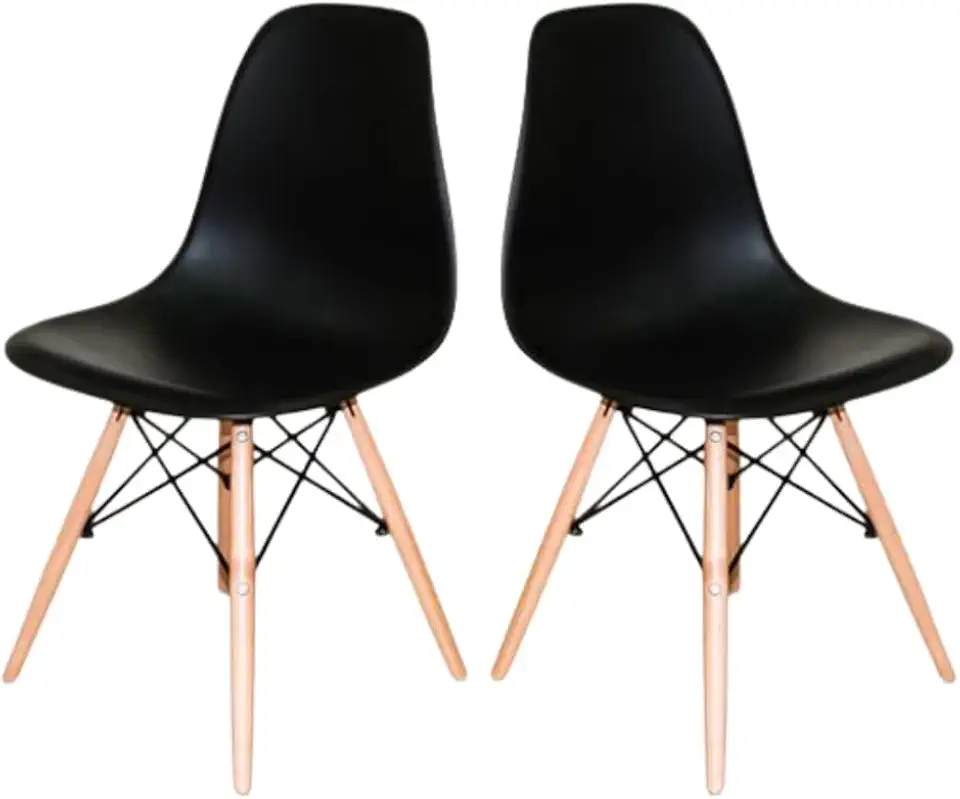 Decoreshop, Kit 2 Cadeiras Charles Eames Eiffel DSW Sala de Jantar, Cozinha, Restaurante - assento em polipropileno, pés palito em madeira clara (Preto)