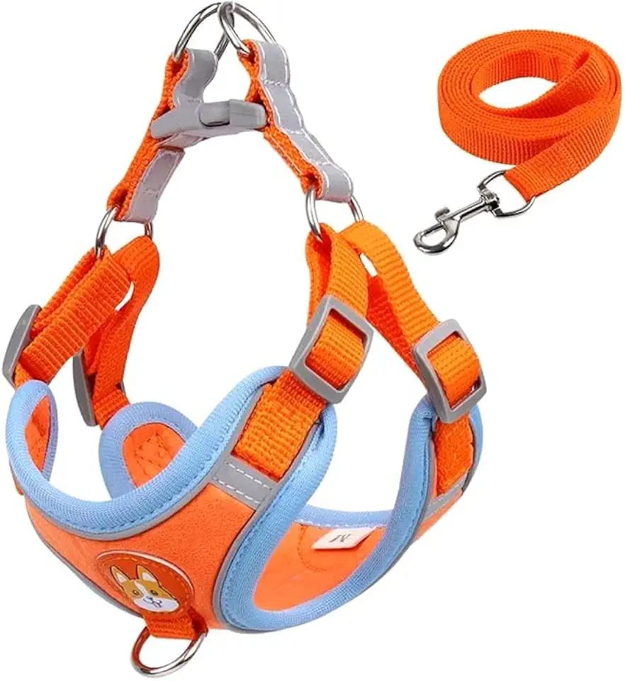 Coleira Peitoral para Cachorros e Gatos, Design Ergonômico, Faixa Reflexiva, Com Guia de Passeio (Laranja, M)