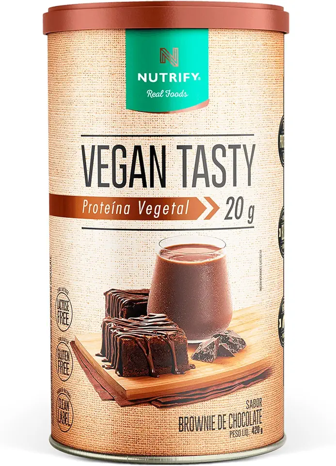 NUTRIFY Vegan Tasty Proteína Vegetal com 20g de Proteína por Dose - Suplemento Alimentar À Base de Plantas - Sem Lactose, Sem Glúten, Vegano - Sabor Brownie de Chocolate - 420g