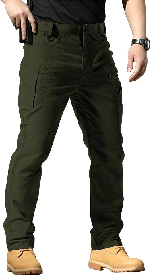 Calça cargo masculina elástica à prova d'água, tecido ripstop, leve, casual, caminhada, uso ao ar livre (sem cinto)