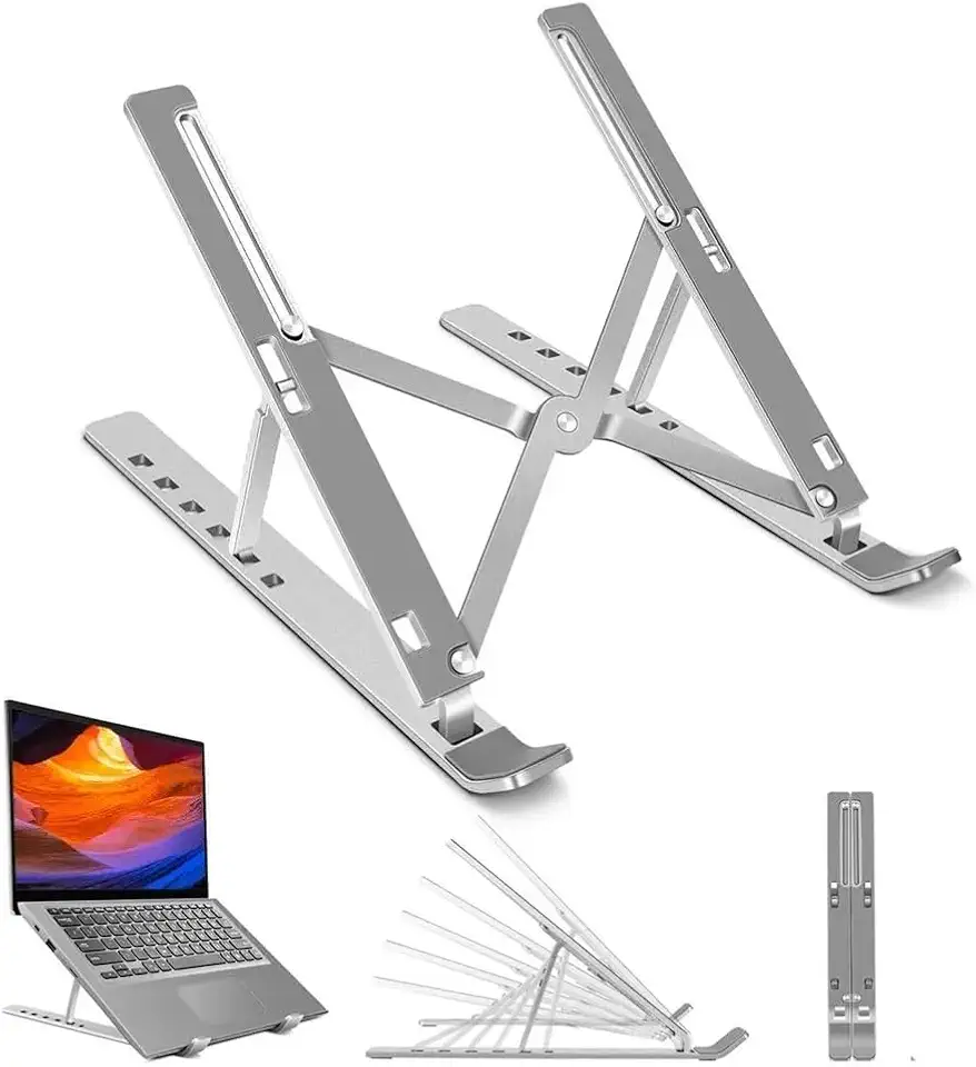 Suporte para Notebook e Tablet Ajustável com 6 Ângulos - Ergonômico, Dobrável e Portátil com Altura Regulável, Antiderrapante e Ventilado, Universal para todas as marcas de notebook de 10" a 17"