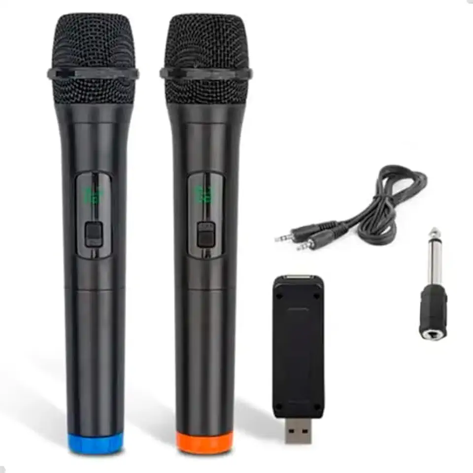 Kit 2 Microfones Sem Fio UHF Karaoke, Microfone Dinamico, Microfone de Mão para Festas, Eventos, Aulas, Palestras, Desempenho, Entretenimento Familiar Linha Super Premium