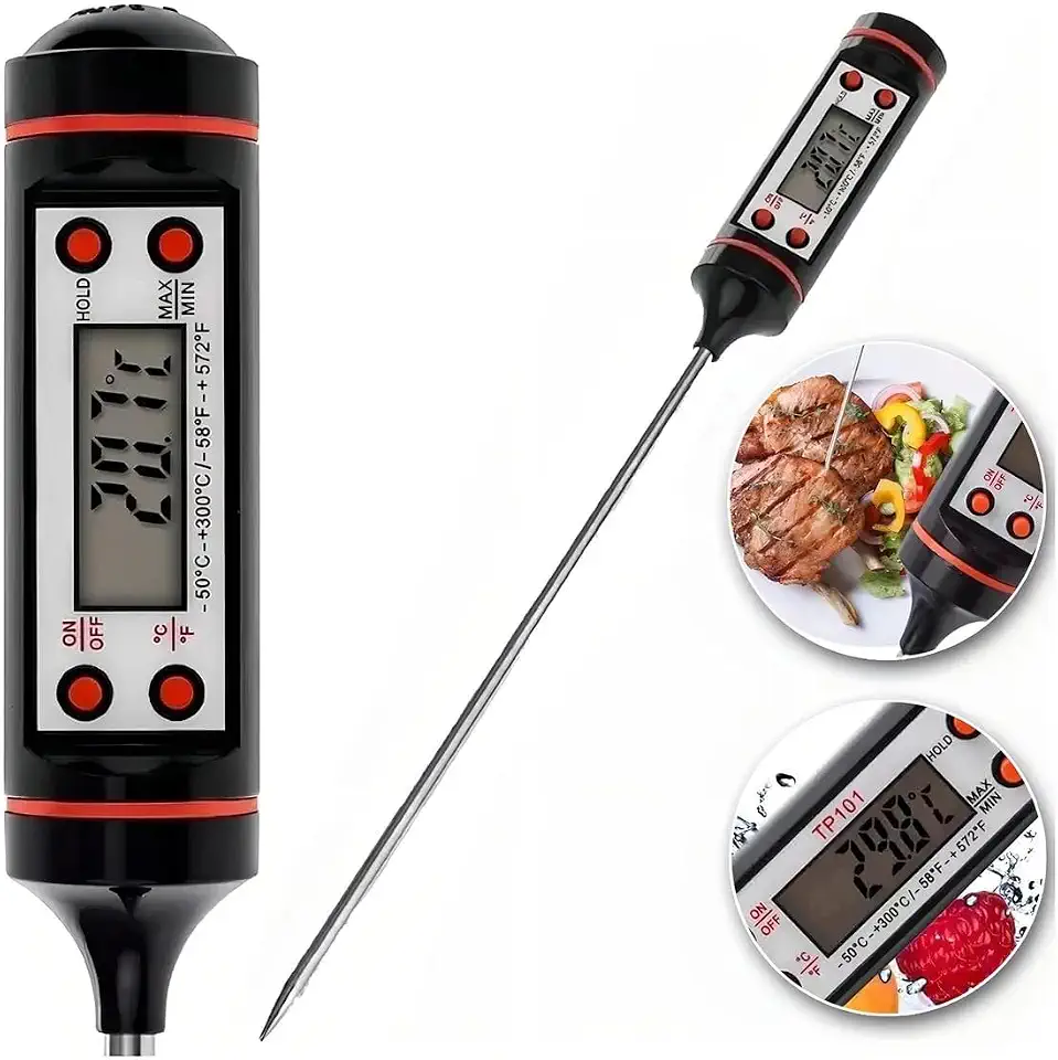 Termômetro Digital Culinário com Display de Fácil Leitura, Suporta Temperaturas de até 300°C Medição Precisa para Alimentos, Churrasco, Líquidos, Forno e Cozinha, Alta Durabilidade - Premium