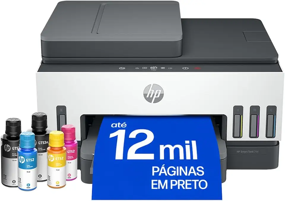 Impressora Multifuncional HP Smart Tank 794 Tanque de Tinta Colorida Wi-Fi Scanner Duplex, Bluetooth. Funções: Imprimir, Copiar, Digitalizar. Cor: Branco (2G9Q9A)