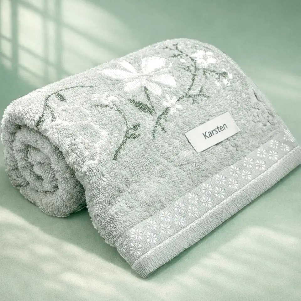 Toalha de Banho Karsten Yuna 100% Algodão - Barra Floral Brilho Grossa Macia Antipilling - 70 x 135 (Cinza 80209/30)