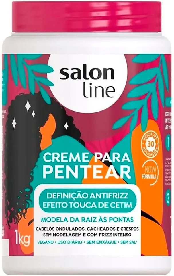 Salon Line, Creme de Pentear, Definição Antifrizz, Efeito Touca de Cetim, Vegano - Cabelos Ondulados, Cacheados e Crespos, 1 Kg