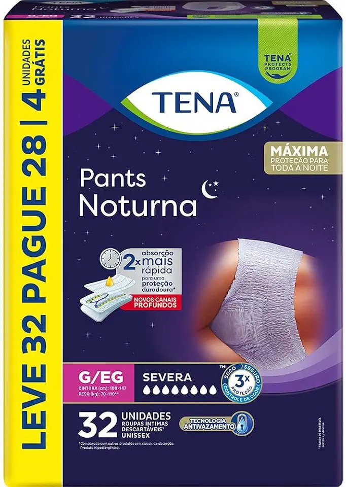 Tena Pants Noturna, Roupa Íntima para Incontinência Urinária, G/EG - Leve 32 Pague 28 unidades