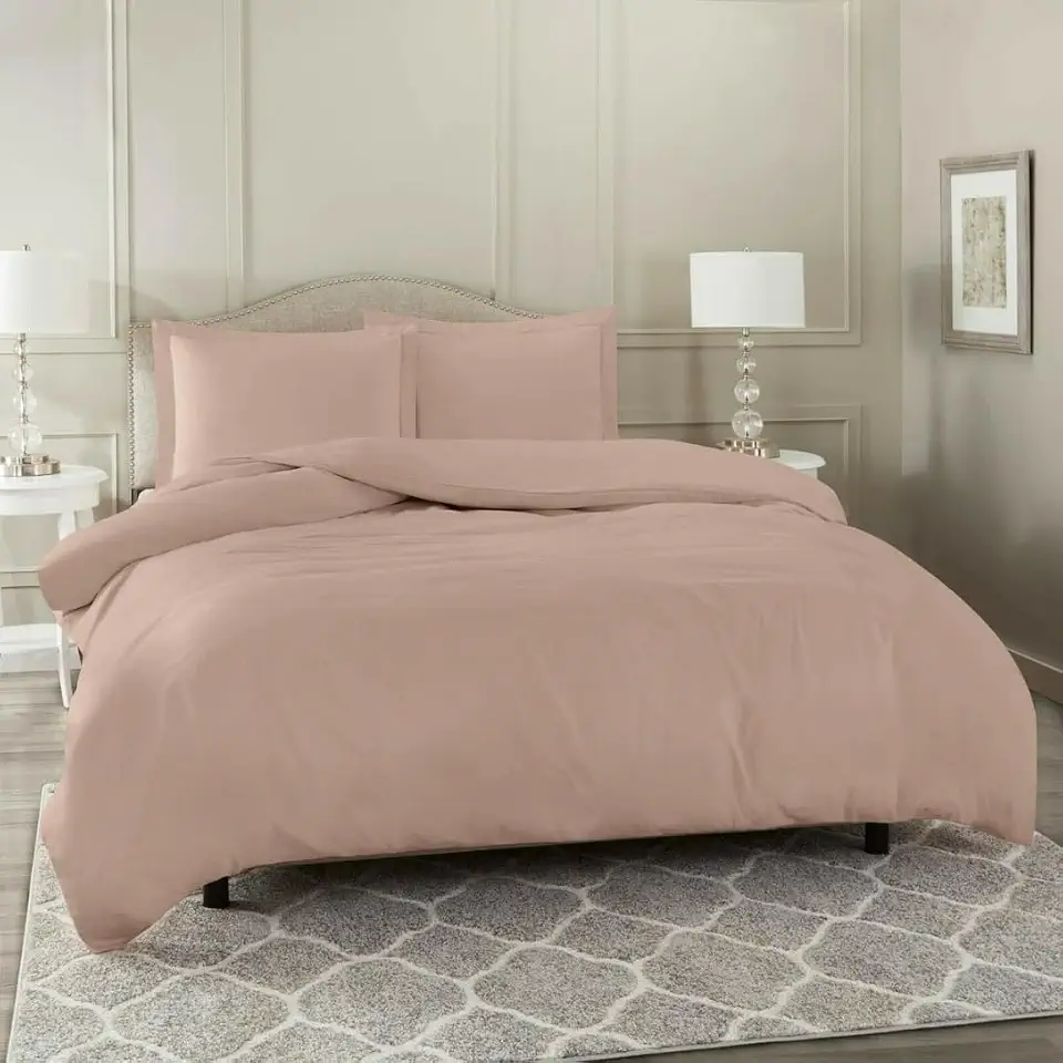 Kit Capa De Edredom Casal 2,20 x 2,40 Zíper 400 Fios Microfibra + Fronhas - Duvet (Rosa Antigo)