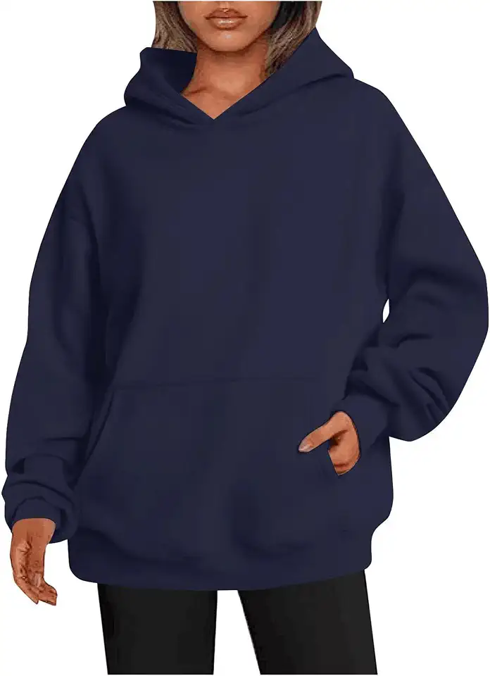 Moletom feminino de lã com capuz, cor sólida, manga comprida, bolso, pulôver solto