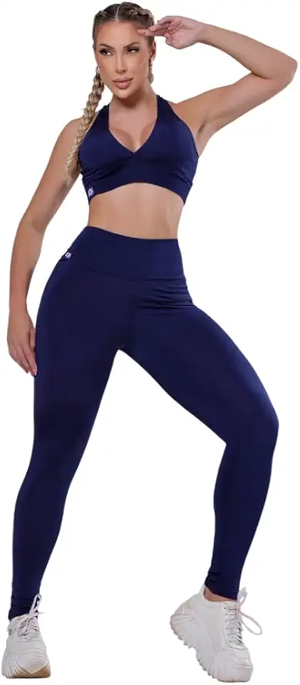 Conjunto Fitness Feminino Básico de Academia com Top 3 em 1 Alta Sustentação e Legging Cós Alto – Forro Duplo, Zero Transparência, Conforto e Versatilidade - Brazilian Fitness AQN
