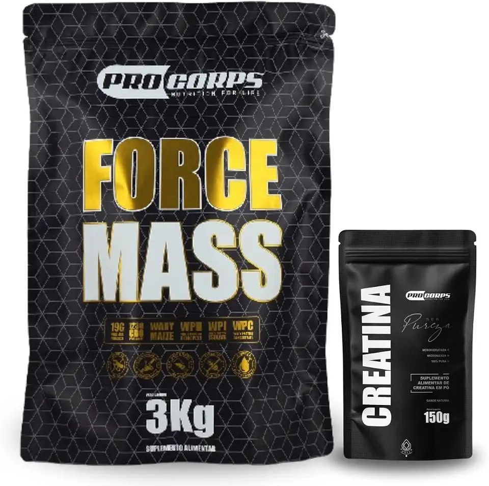 Hipercalórico 3kg com Creatina 150g Pro Corps | Suplemento para Ganho de Massa Muscular, Ganhar Peso Rápido, Mais Força, Energia e Hipertrofia (Morango)