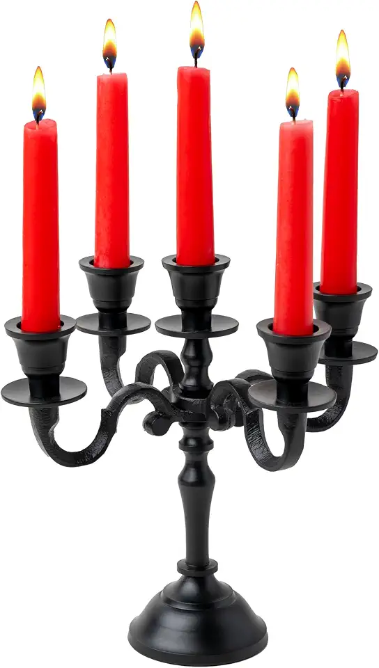 Rely+ Candelabro de bebê com 5 braços, preto, fosco, castiçal, 20 cm, decorações góticas, suporte de castiçal, decoração de casa, festas de casamento, centro de mesa para mesa de jantar