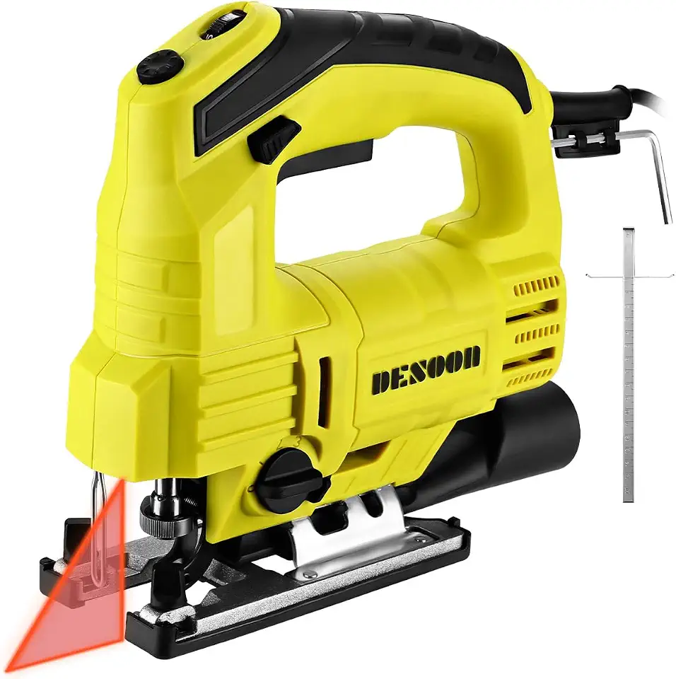 DESOON Serra Tico-Tico Profissional 1000W com Laser e LED, 3000RPM, Corte 100mm Madeira, Base de Alumínio com 10 Lâminas