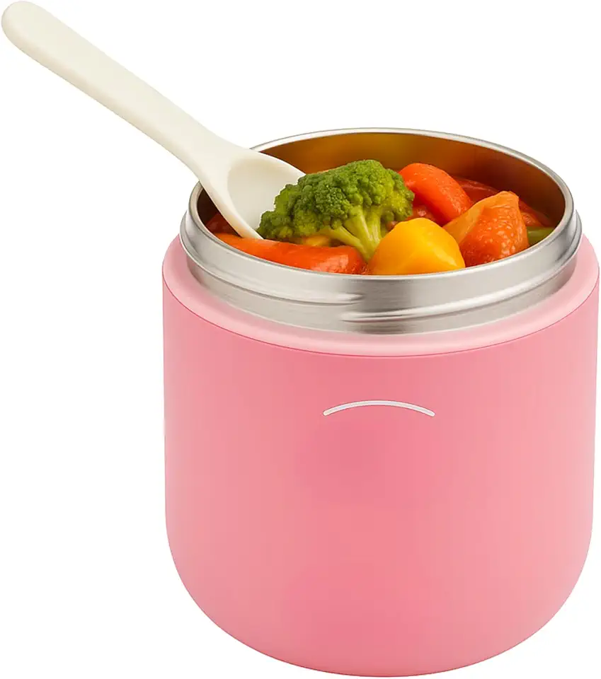Pote Térmico 530ml Aço Inoxidável com Colher - Marmita Térmica Portátil Conserva 8h Quente Frio BPA Free - Rosa Compacto