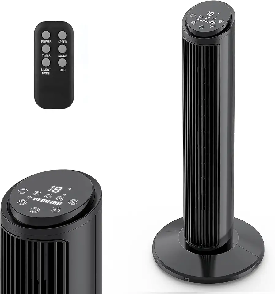 Hivento Ventilador Torre, Velocidade de 6m/s, 3 Velocidades, 3 Modos de Vento, Oscilação de 70°, Timer de 15h, Controle Touch Econômico – Ventilador para Quarto, Sala e Uso Doméstico,220v