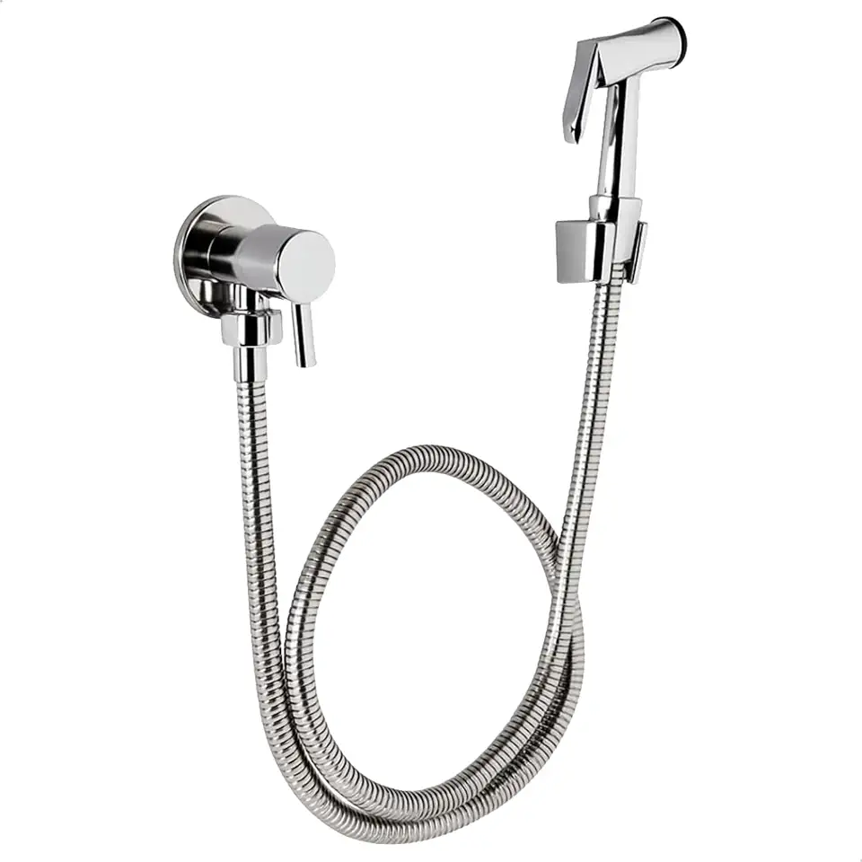 Ducha Higiênica inox Metal 1/4 de Volta Kit Completo com Chuveirinho Válvula de Metal e Suporte para Banheiro Moderno