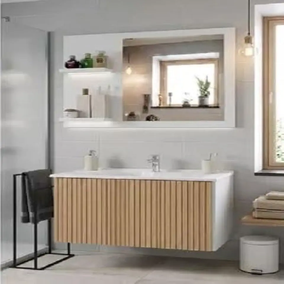 CONJUNTO GABINETE COM ESPELHEIRA E CUBA PARA BANHEIRO ZENITH/STILO MDF/MDP (Branco/Ripado, Cuba : Branca, Stilo)