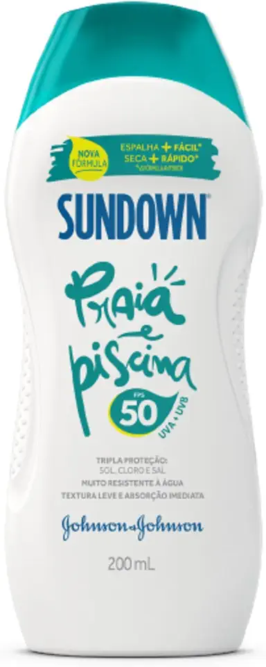 Protetor Solar Corpo e Rosto SUNDOWN® Praia e Piscina FPS 50, 200mL