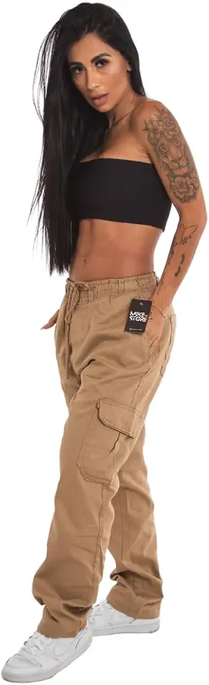 Calças Larga Cargo Bolso Lateral Moda Feminina Street Sk8