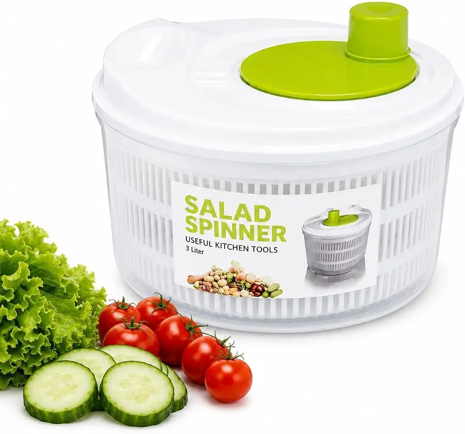 Secadora Manual de Saladas, Folhas, Legumes, Verduras e Frutas - Centrífura Giratória 3L Manual, Material PP, 22x14.5cm