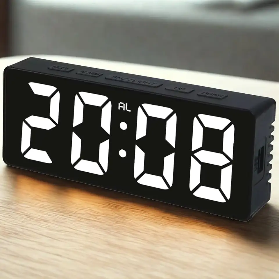 Relógio de Mesa Digital - Display de Led com Luz Noturna, Exibe Temperatura, Função de Despertador, Funciona via Cabo (Led Branco)