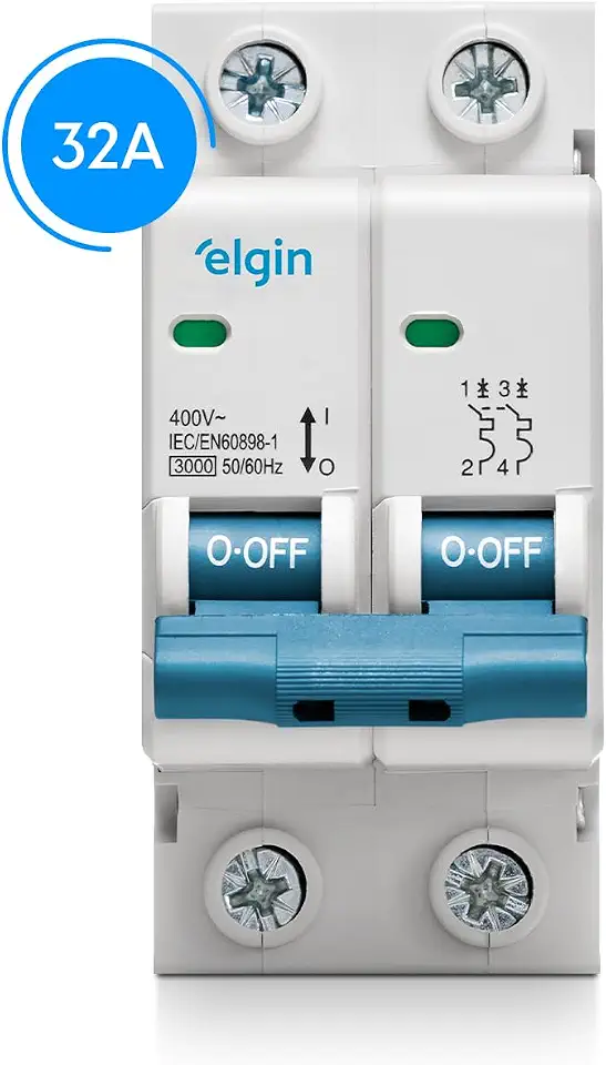 Disjuntor Bipolar MCB Curva C 3KA 32A Elgin - 2 Polos, 32 Amperes, Mini
