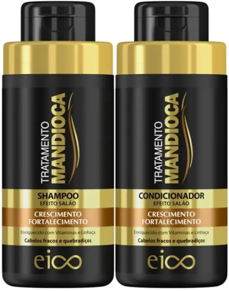Shampoo Sem Sal 450ml e Condicionador Leave-in 400ml Tratamento de Mandioca, Fortalecimento e Crescimento Capilar