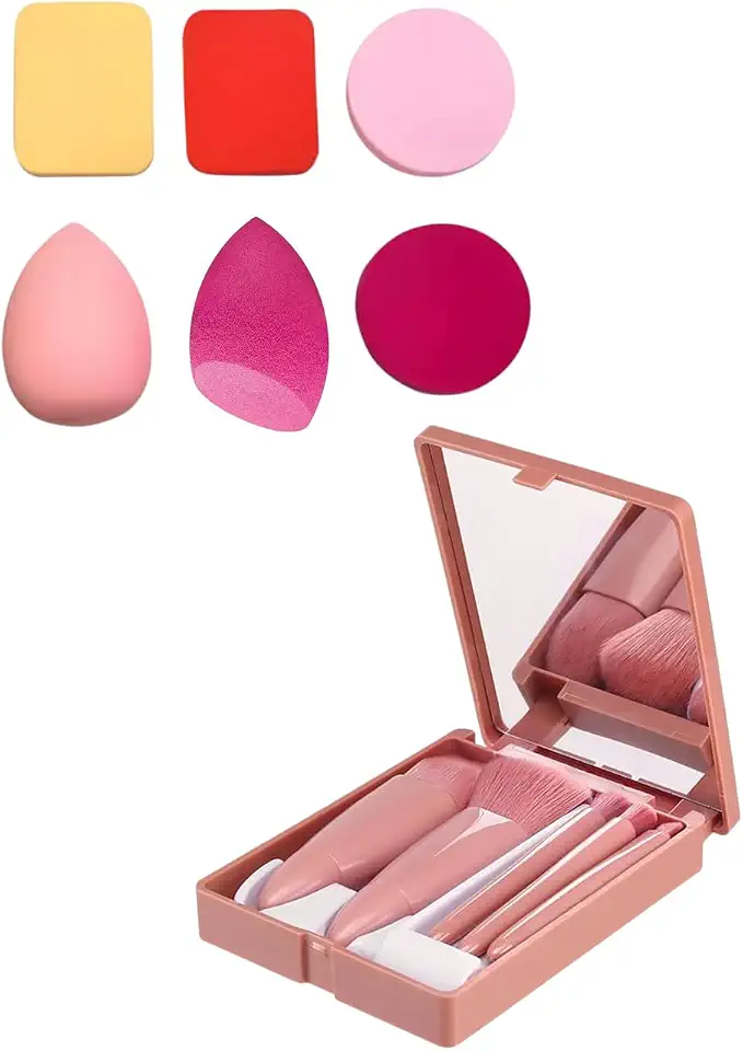 Kit de Maquiagem Completo com Estojo, Espelho, 6 Pincéis e 6 Esponjas – Ideal para Presente e Uso Diário
