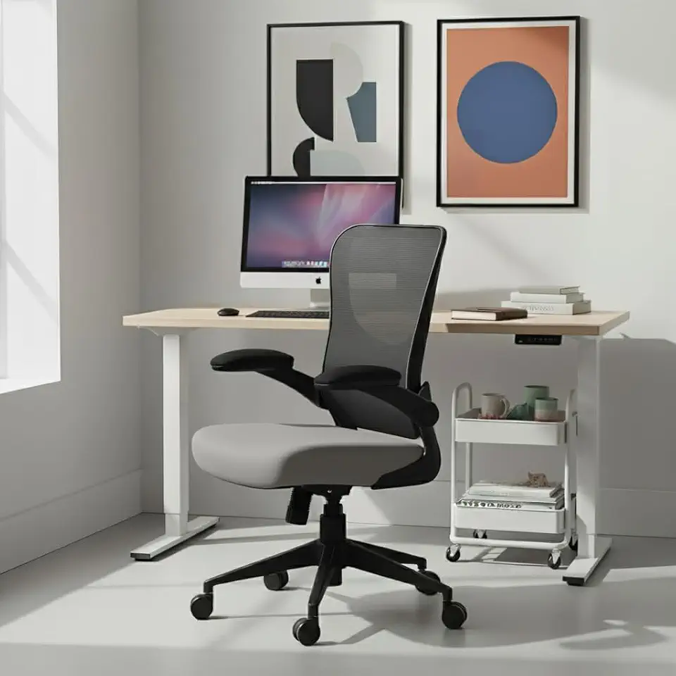 Cadeira Escritorio Ergonomica e Confortável DT3 Vita com revestimento Mesh Spandex+Tecido Softex, braço retrátil até 90º,Espuma Injetada, Certificada NR-17(Grey)