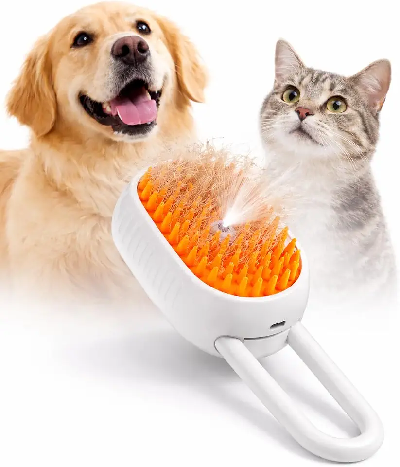 Escova Premium Pet 3 em 1 com Spray – Remove Pelos, Massageia e Limpa | Escova Elétrica Recarregável USB para Cães e Gatos | Reduz Pelos Soltos e Facilita a Higiene