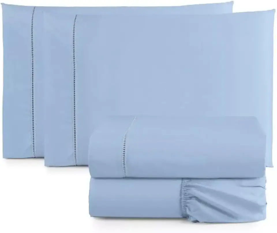 Jogo de Cama Casal Padrão Percal 400 Fios Ponto Palito 04 Peças, Antiácaro, Não faz bolinha Toque Extra Macio – Azul